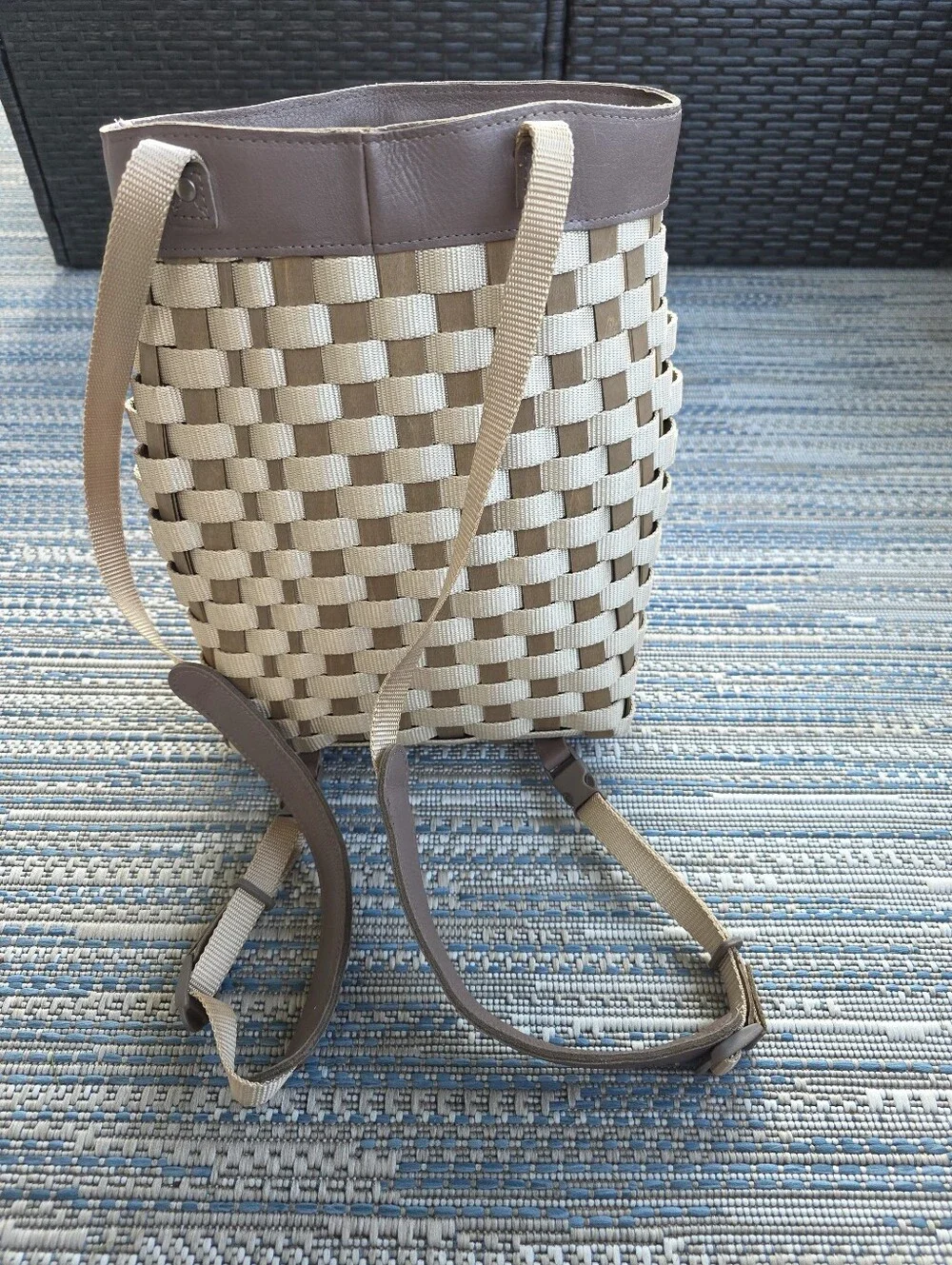 Longaberger To Go Basket Backpack Woven Wood & Nylon Adjustable Straps 2007